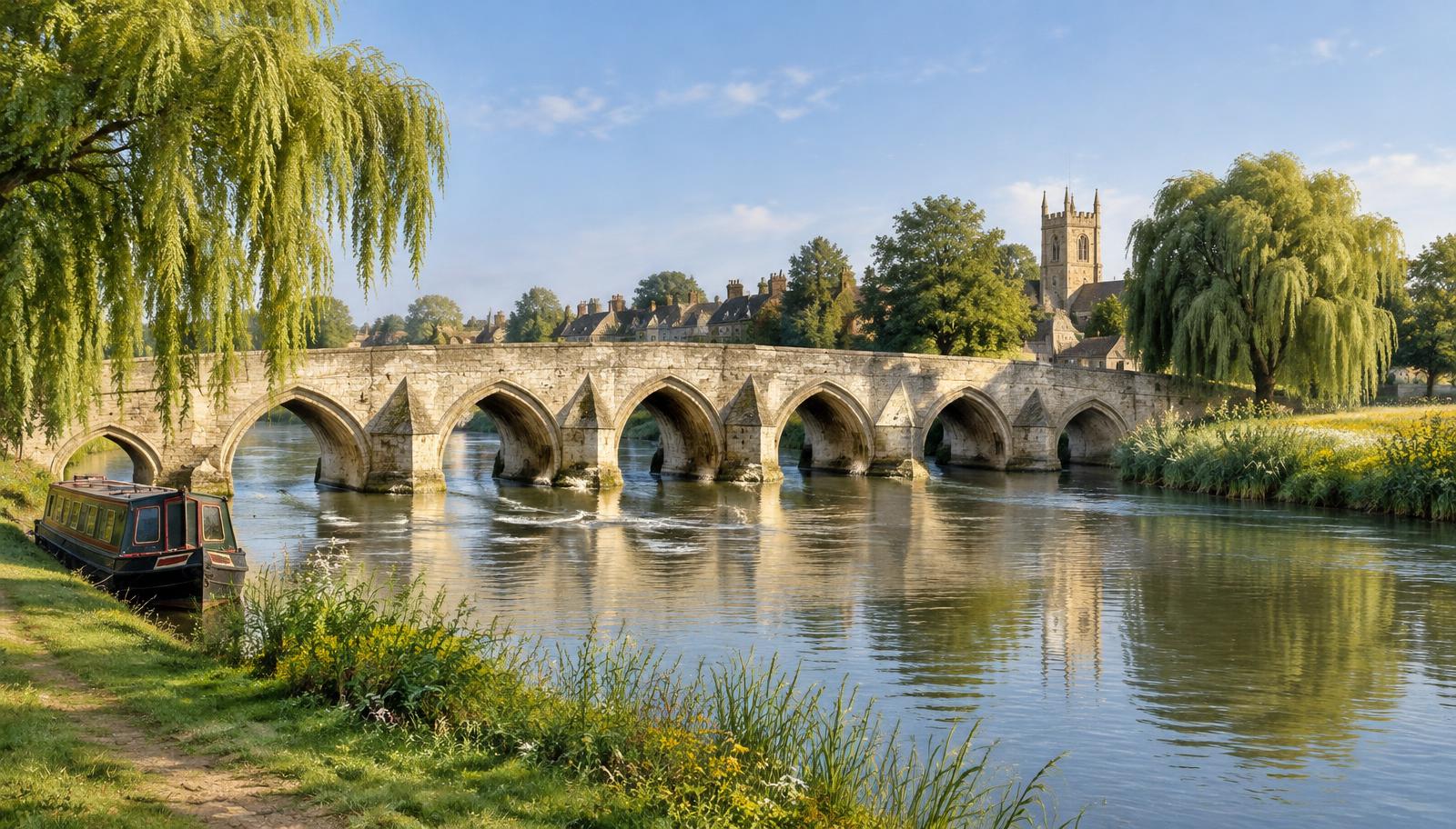 Artist's impression of the medieval stone bridge over the River Great Ouse between Huntingdon and Godmanchester